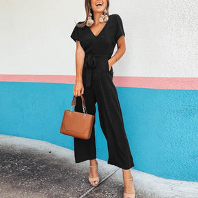 Summer 2022 Streetwear V-neck Jumpsuit Beach Elegant Party One Piece Black Rompers