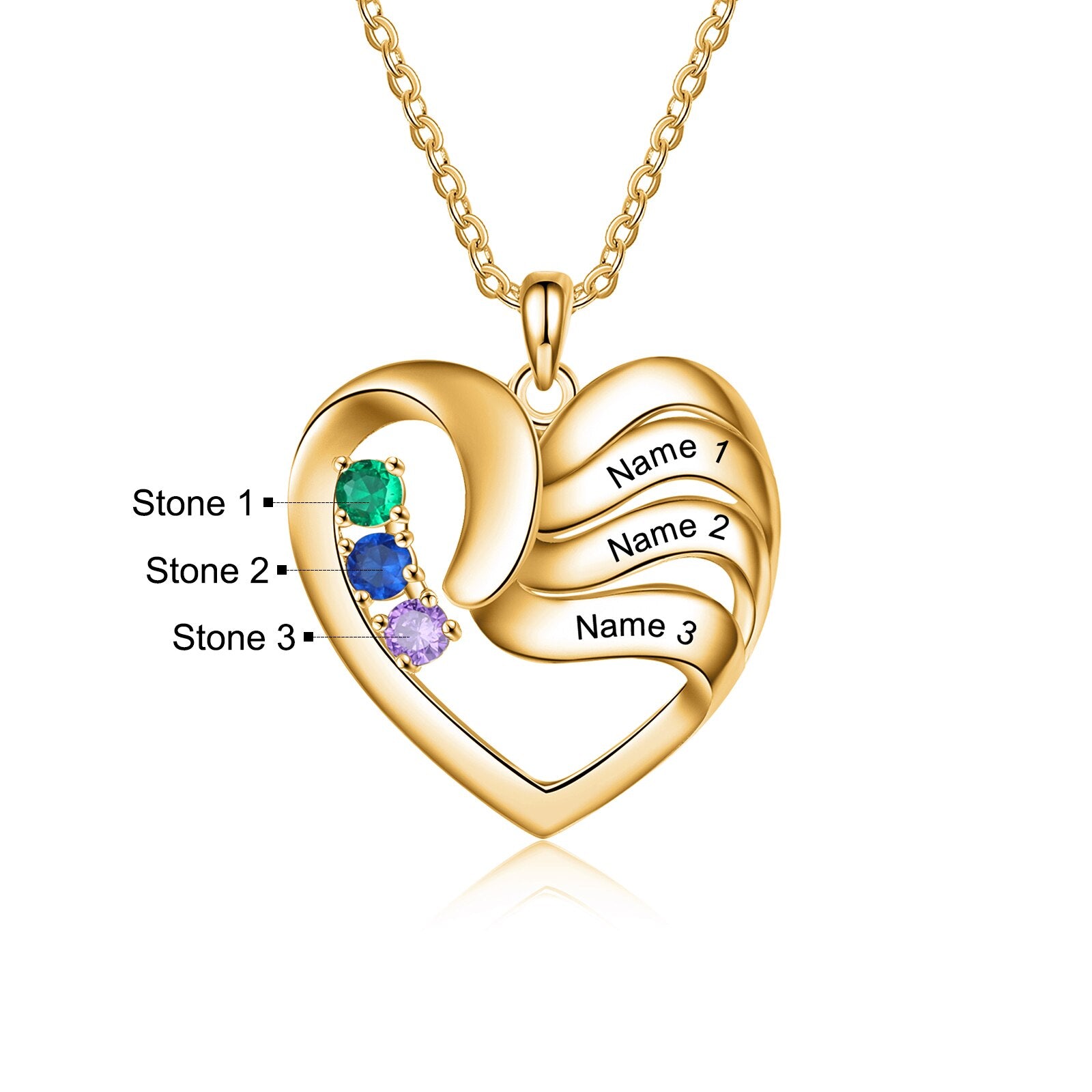 2-5 Names Customized Birthstone Fashion Memorial Heart Necklace