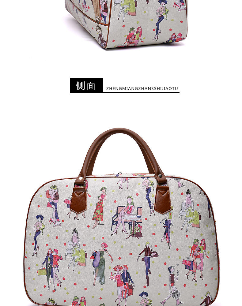 Women Travel Bags PU Leather Large Capacity Waterproof Print Luggage Duffle Bag