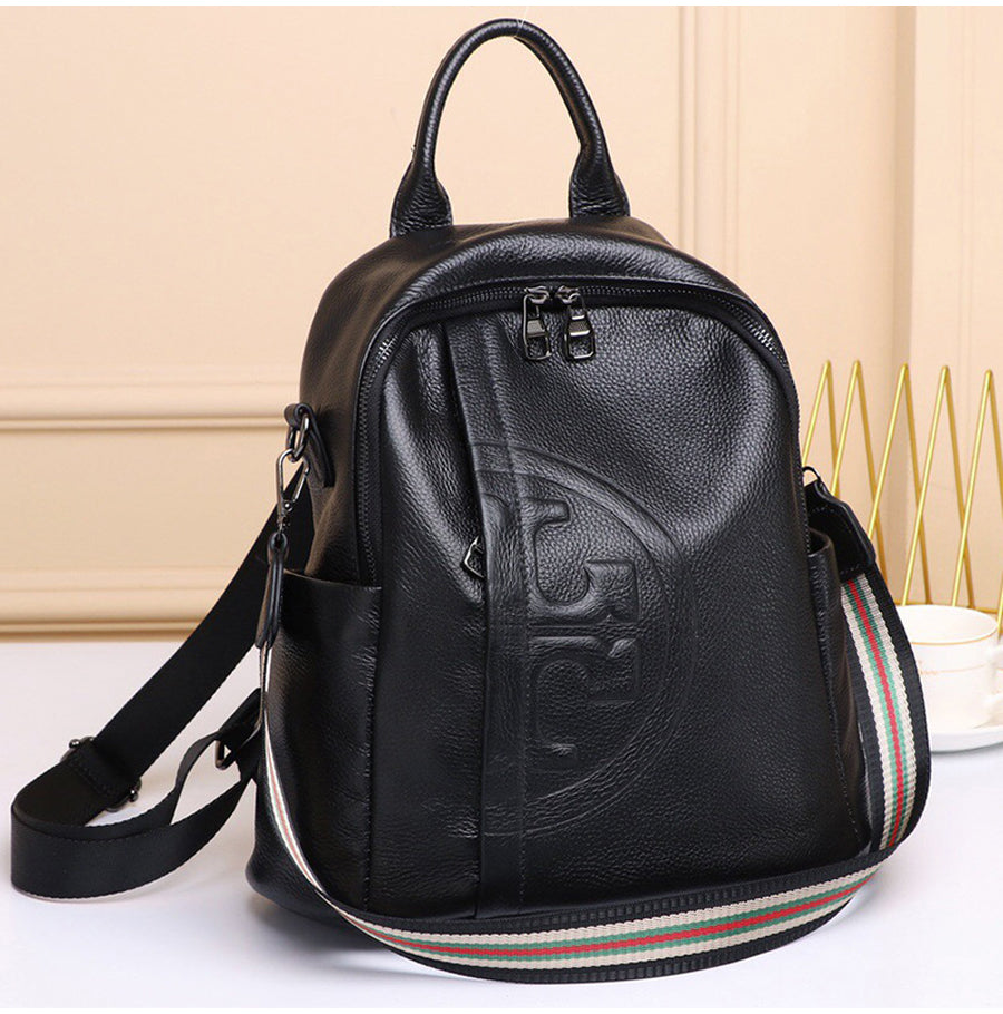 Genuine Real Cowhide Leather Backpack High Quality Women's Bag Durable Dirty Student School Bag