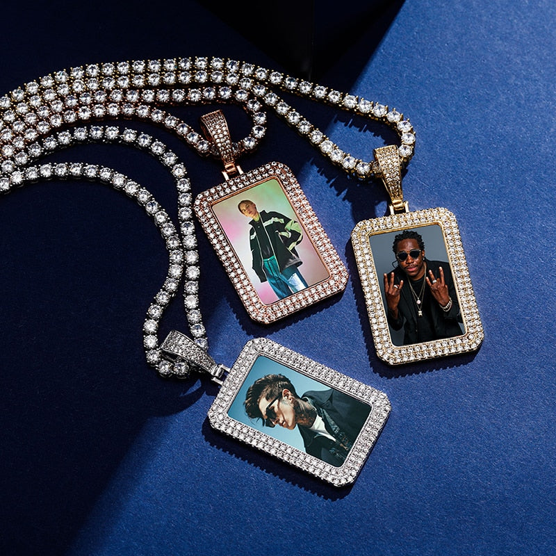 custom photo square medallion pendant hip hop fashion jewelry