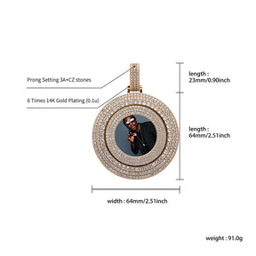 Big Size Custom Photo Rotating Pendant Halskette Full Iced Out Zirkonia Hip Hop Schmuck