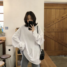 spring autumn Solid long Sleeve oversized tshirt harajuku long T Shirt Women kawaii T-shirts