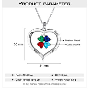 Personalized Heart Name Necklace with 1-8 Engraving Birthstone Pendant