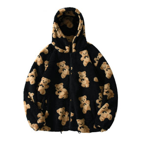 Hip Hop Männer Frauen Fashion Bear Print Full Zip Kapuzenmantel Tops Outwear