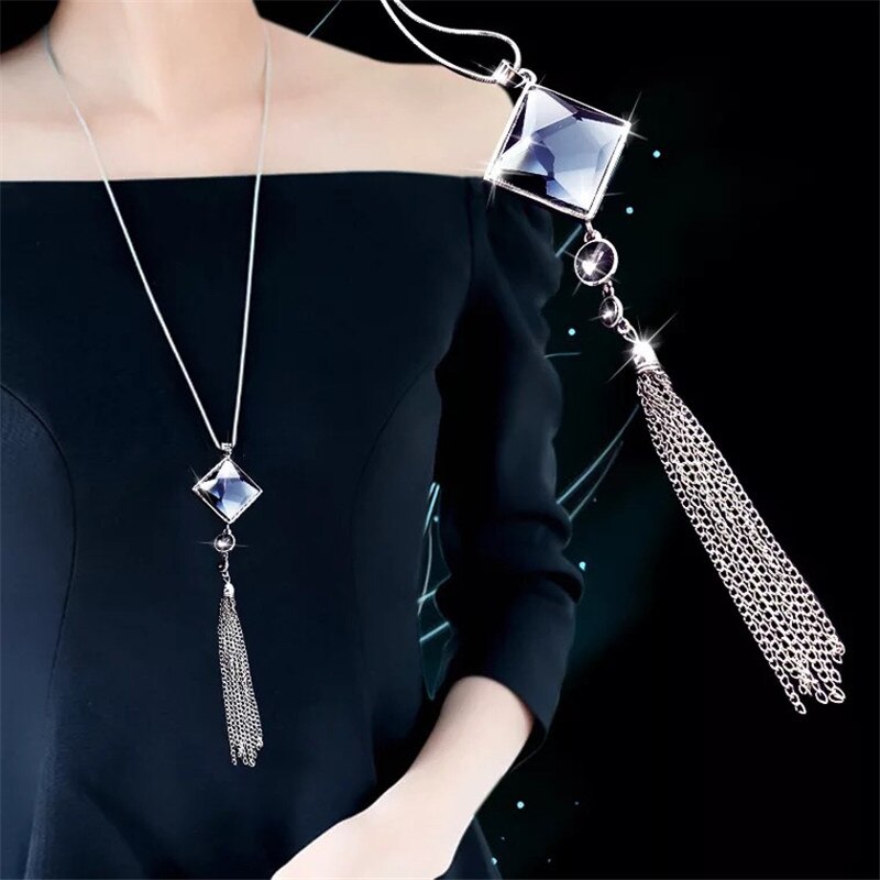 Long Necklaces& Pendants for Women Collier Femme Geometric Fashion Crystal Jewelry