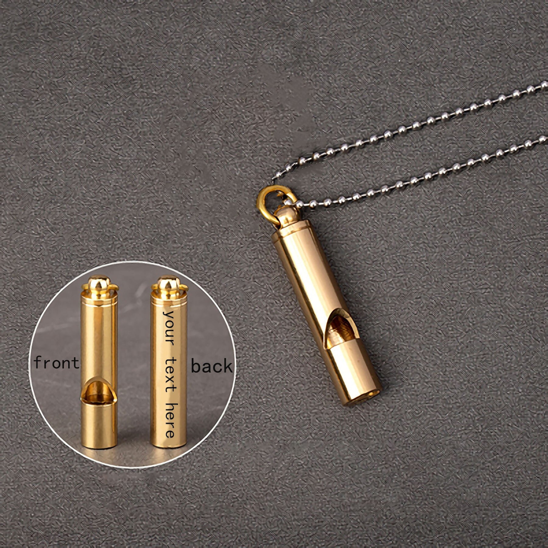 Engraved Text Brass Whistle Necklaces Custom Phone Number Children Anti-lost Necklace