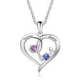 Personalized Heart Necklace with Birthstone Custom Name Engraved Pendant