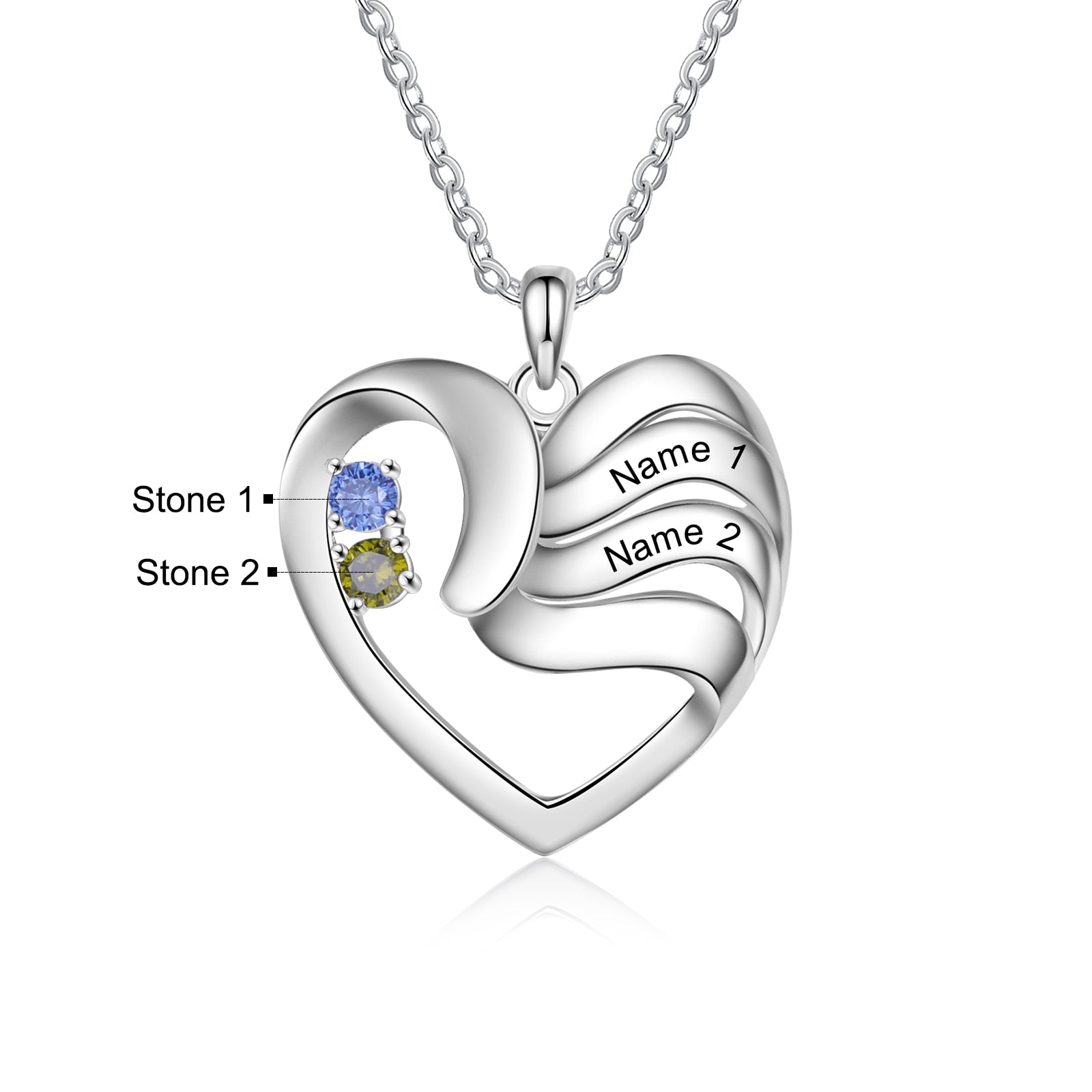 2-5 Names Customized Birthstone Fashion Memorial Heart Necklace