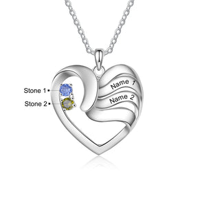 2-5 Names Customized Birthstone Fashion Memorial Heart Necklace