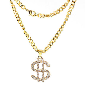 Hip Hop Rap Gold Color US Dollar Pendant Necklace Chain Accessories