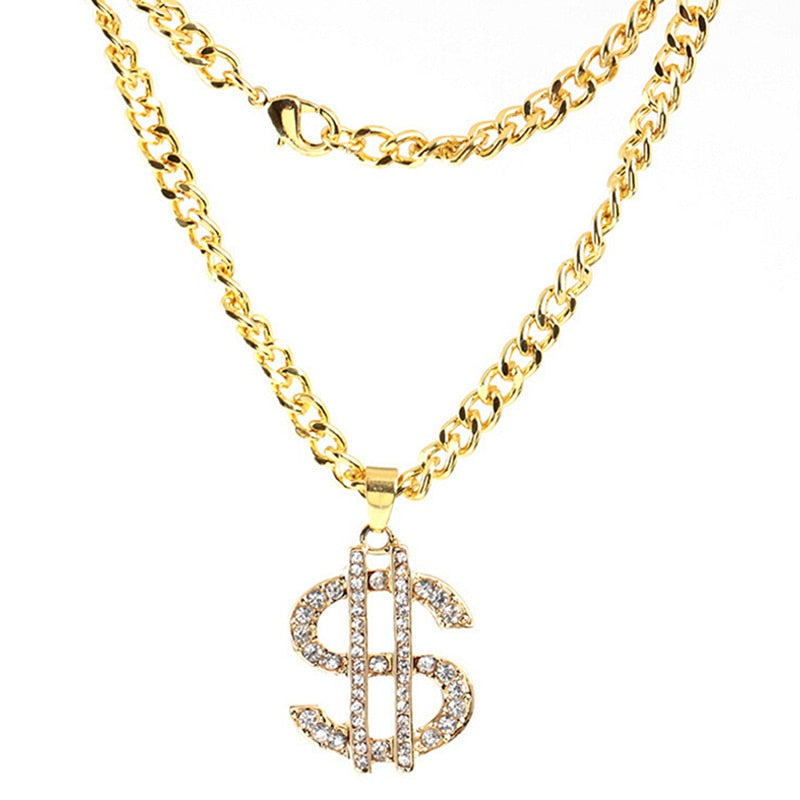 Hip Hop Rap Gold Color US Dollar Pendant Necklace Chain Accessories