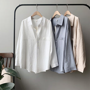 Loose Turn-down Collar Solid Female Shirts Tops Spring Summer Blouses