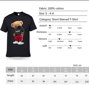 100% Cotton Sports Mask Bear Print Short-sleeved T-shirt Female Half-sleeved Casual Oversized T-shirt