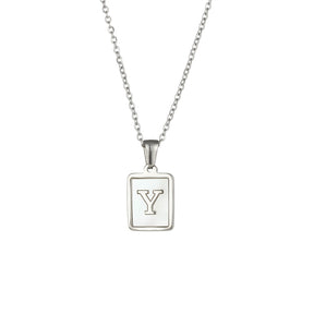 18K Golden Chain Necklaces Male Square Natural Shell Initial Letters Pendant Stainless Steel Jewelry