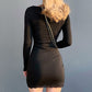Square Neck Lace Patchwork Bodycon Black Dress Women Cotton Side Split Autumn Dress