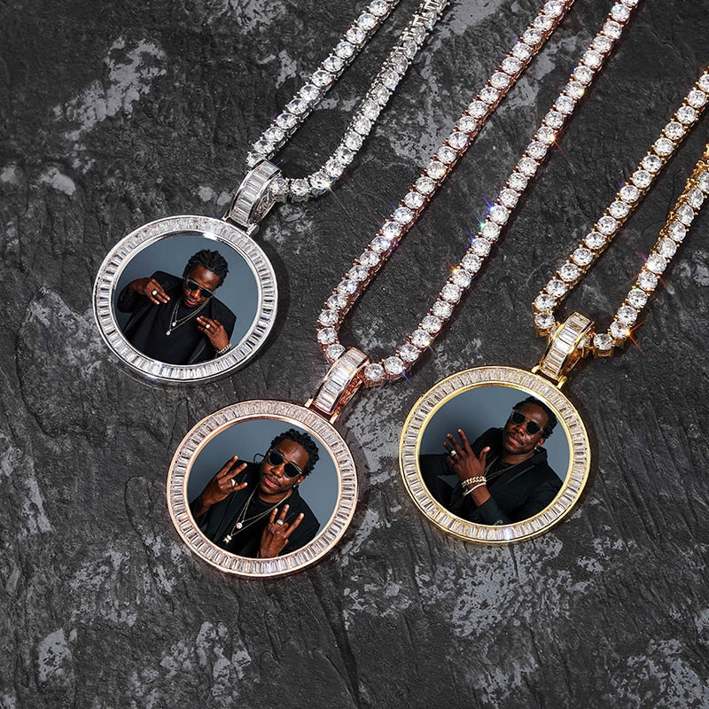 Collana e ciondolo con medaglioni fotografici personalizzati con gioielli hip-hop