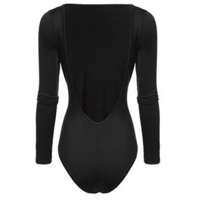 Rückenfreier Langarm-Bodysuit für Frauen, solide, schlanke, regelmäßige Bodysuits, sexy heiße Kleidung