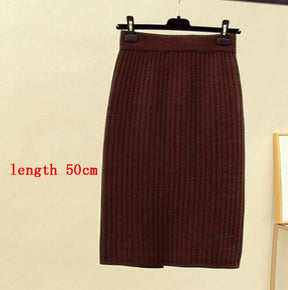 High Waist Women Knitted Skirt Spring Autumn Fashion Rib Skirt Elegant Midi Skirt