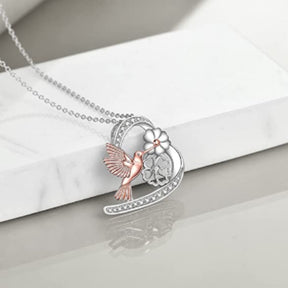 Hummingbird Necklace Heart-Shaped Pendant Hummingbird and Flower Crystal Necklace