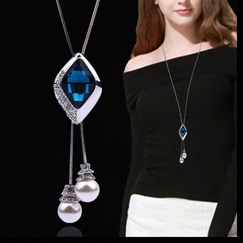 Collier Femme Long Gray Crystal Necklaces & Pendants for Women Round Statement Necklace