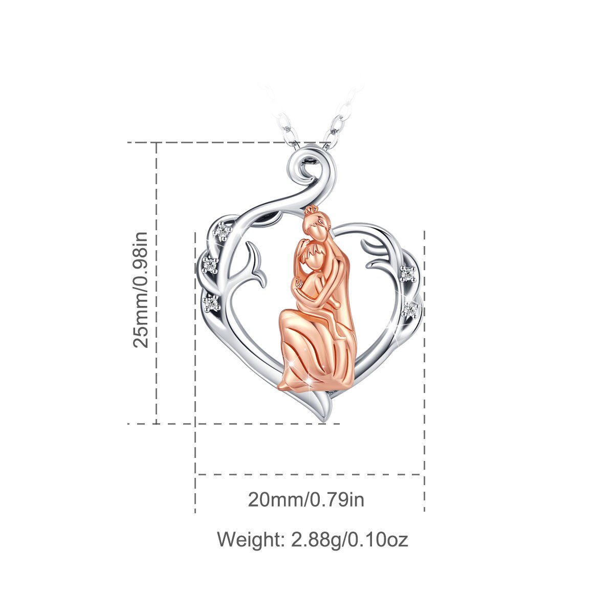 925 Sterling Silver Madre Figlia Guardiano Cuore Ciondolo Collana di cristallo pulito Gioielli di moda Per le donne Mamma