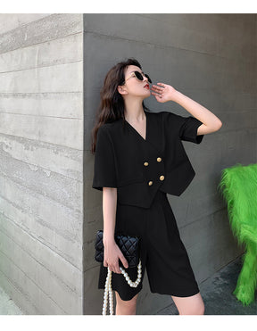 Fashion Office Short Sets Women Korean Loose Two Piece Suits Summer Thin