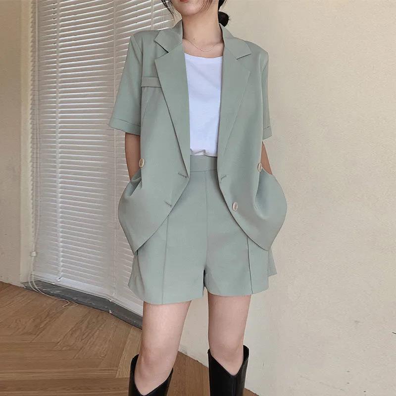 Women's Shorts And Blazer Set Korean Loose Two Piece Suits Female Summer Office Ladies