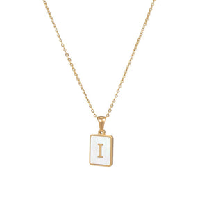 18K Golden Chain Necklaces Male Square Natural Shell Initial Letters Pendant Stainless Steel Jewelry