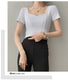French Clavicle Square Collar Tops Women High Waist Croped Top Short Sleeve T-shirt Female
