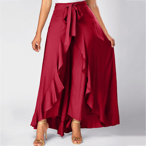 Women Pants Causal Ruffle Drawstring TrouserHigh Waist  Loose Dancing Outfits Palazzo Skirt