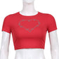 Punk Vintage Rhinestone Spider Goth Graphic T Shirt Women Y2k Style Crop Top O-neck Tshirt