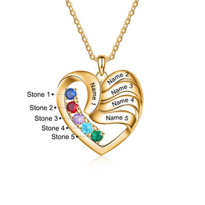 2-5 Names Customized Birthstone Fashion Memorial Heart Necklace