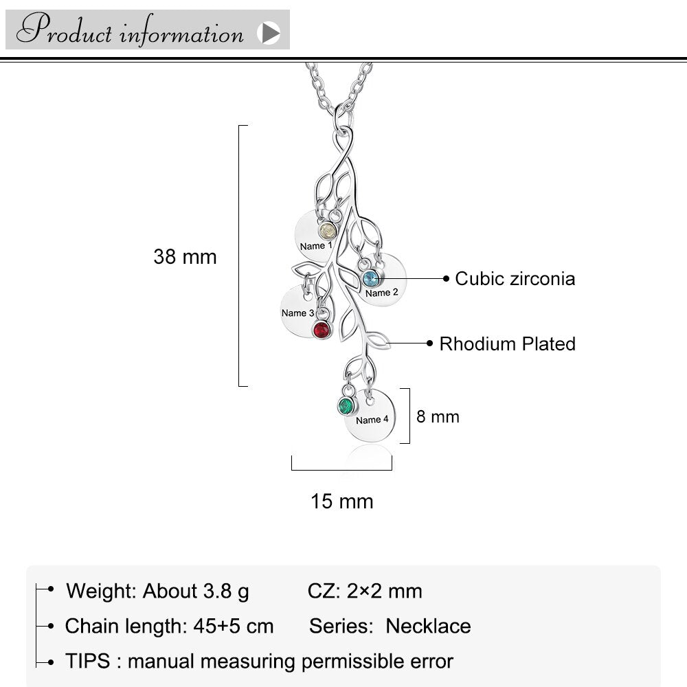 Collana con nome dell'albero genealogico personalizzato da donna