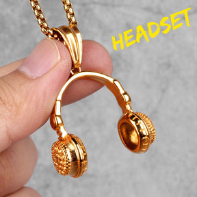 Headset Earphone Gold Mens Long Necklaces Pendants Chain Hip Hop for Boy Male Creativity Gift