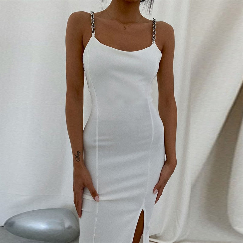 Women's Dresses Chain Strapless Sleeveless Solid Basic Split Knee-Length Bodycon 2022