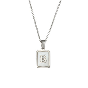 18K Golden Chain Necklaces Male Square Natural Shell Initial Letters Pendant Stainless Steel Jewelry