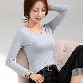 T-shirt Slim Pure Cotton 95% Women T-shirt Long-sleeved for Female Thin Tops Woman Tees Shirt