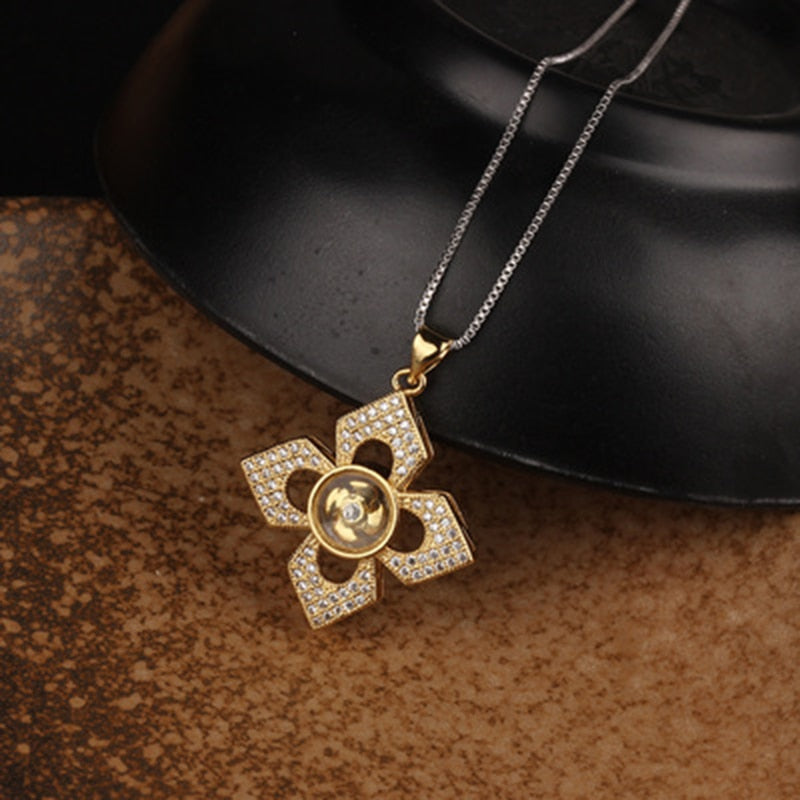 Rotatable Windmill Pendant Necklace AAA Cubic Zirconia Pave Gold Silver Color Crystal Necklace Jewelry