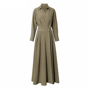 Turn-down Collar Women A-line Dress Long Sleeve Slim Waist Vestidos