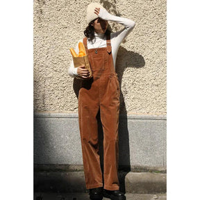 Brown Corduroy Jumpsuits Women Autumn Straight Baggy Loose Casual Wide Leg Trousers Female