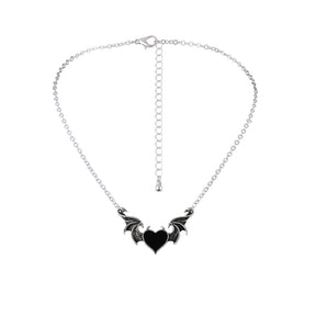 Women's Alloy Punk Style Hip-hop Black Devil Red Love Heart Pendant Necklace