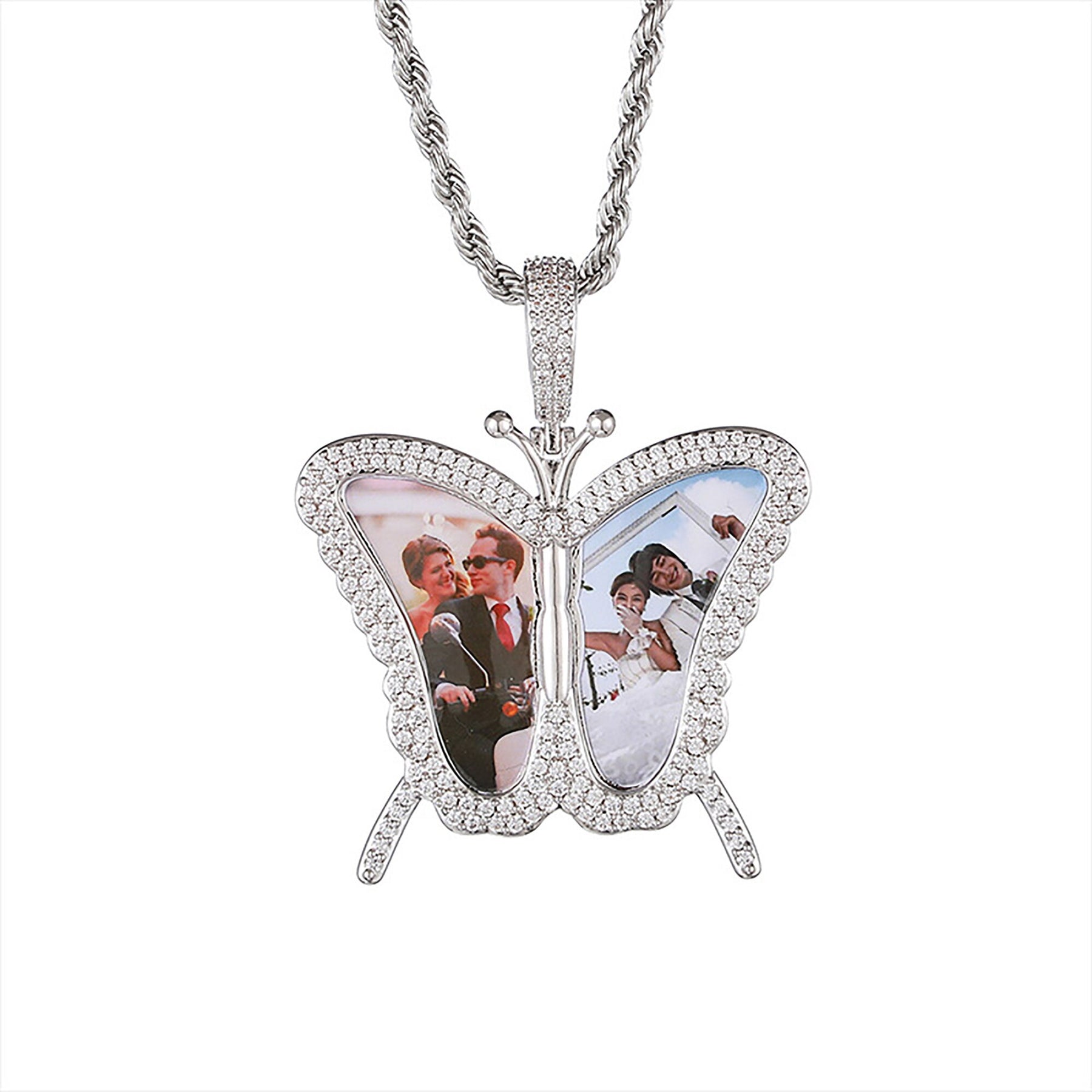 Personalised Butterfly Locket Necklace For Opening Print Two Photo Pendant