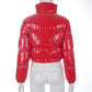 Faux PU Leather Y2K Bubble Puffer Winter Warm Jacket Women Long Sleeve Coats