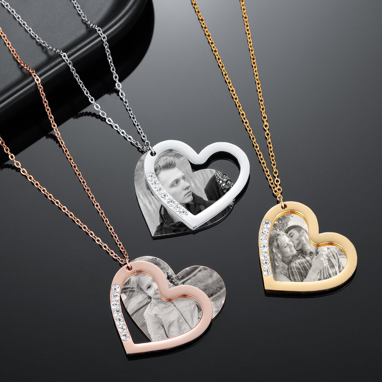 Personalized Photo Necklace For Family Gift Lover Diamond Pendant Engrave Name Necklace