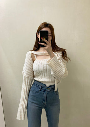 Camisole Knitted Cardigans Women Two Piece Sets 2021 Autumn Sweater Jacket Woman