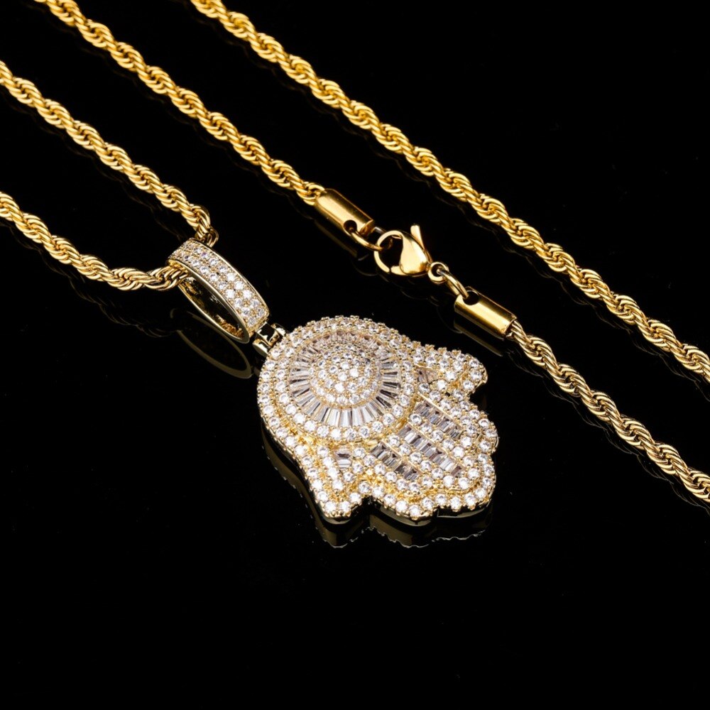 Hand Pendant Necklace With Tennis Chain Cuban chain Gold Silver Color Iced Out Hip Hop Rock Jewelry