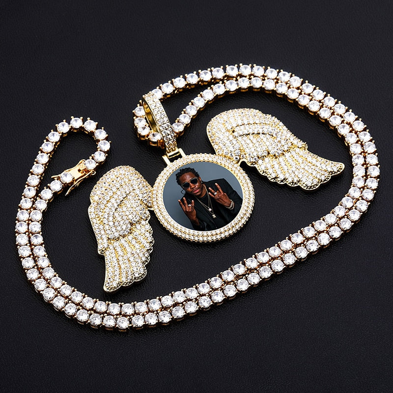 Angel Wings Photo Gold Memory Necklace