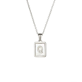 18K Golden Chain Necklaces Male Square Natural Shell Initial Letters Pendant Stainless Steel Jewelry