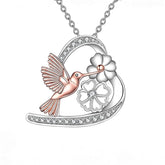 Hummingbird Necklace Heart-Shaped Pendant Hummingbird and Flower Crystal Necklace